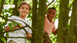 Kids climbing trees in risky play